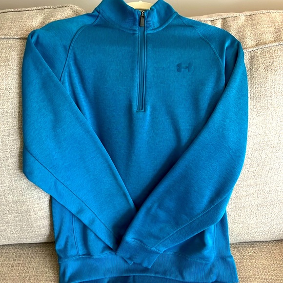 Under Armour Cold Gear Pullover 1/4 Zip Sweatshirt Sweater Men Large Blue Fleece - Picture 1 of 8